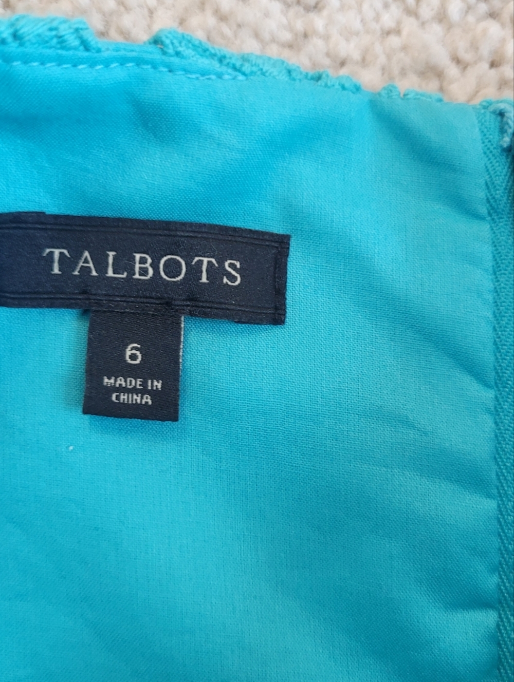 Talbots Turquoise Lace Sheath Dress Sleeveless Knee Length Lined Elegant Size 6 - Picture 5 of 13